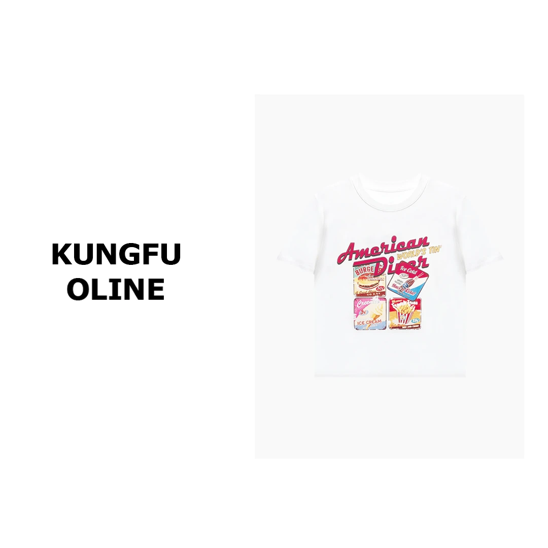 【小妖】T2503时尚设计印花短袖圆领T恤上衣女休闲