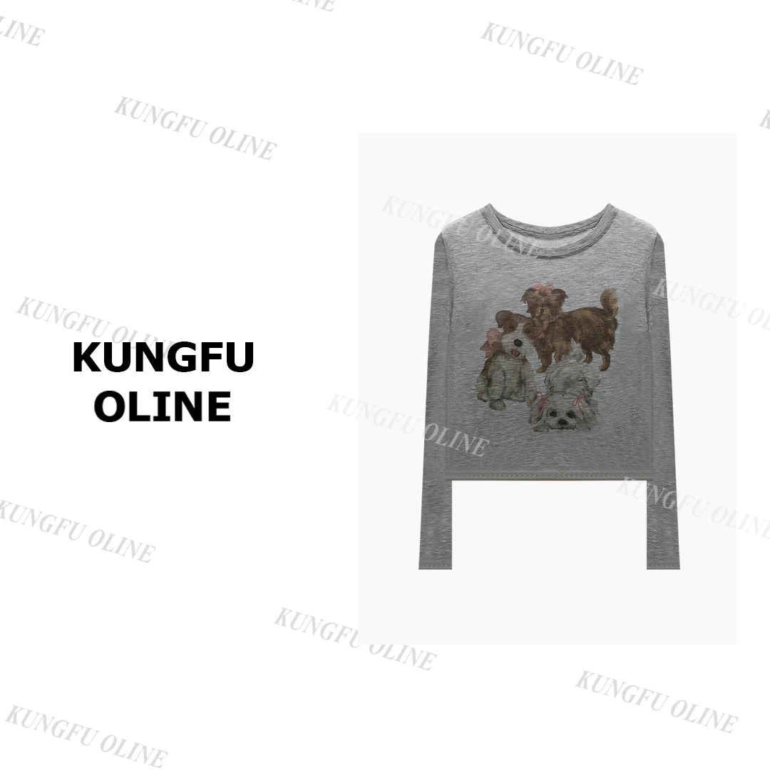 【现现】【三只小狗防晒】CT5968早秋时髦复古长袖新款修身短款上衣