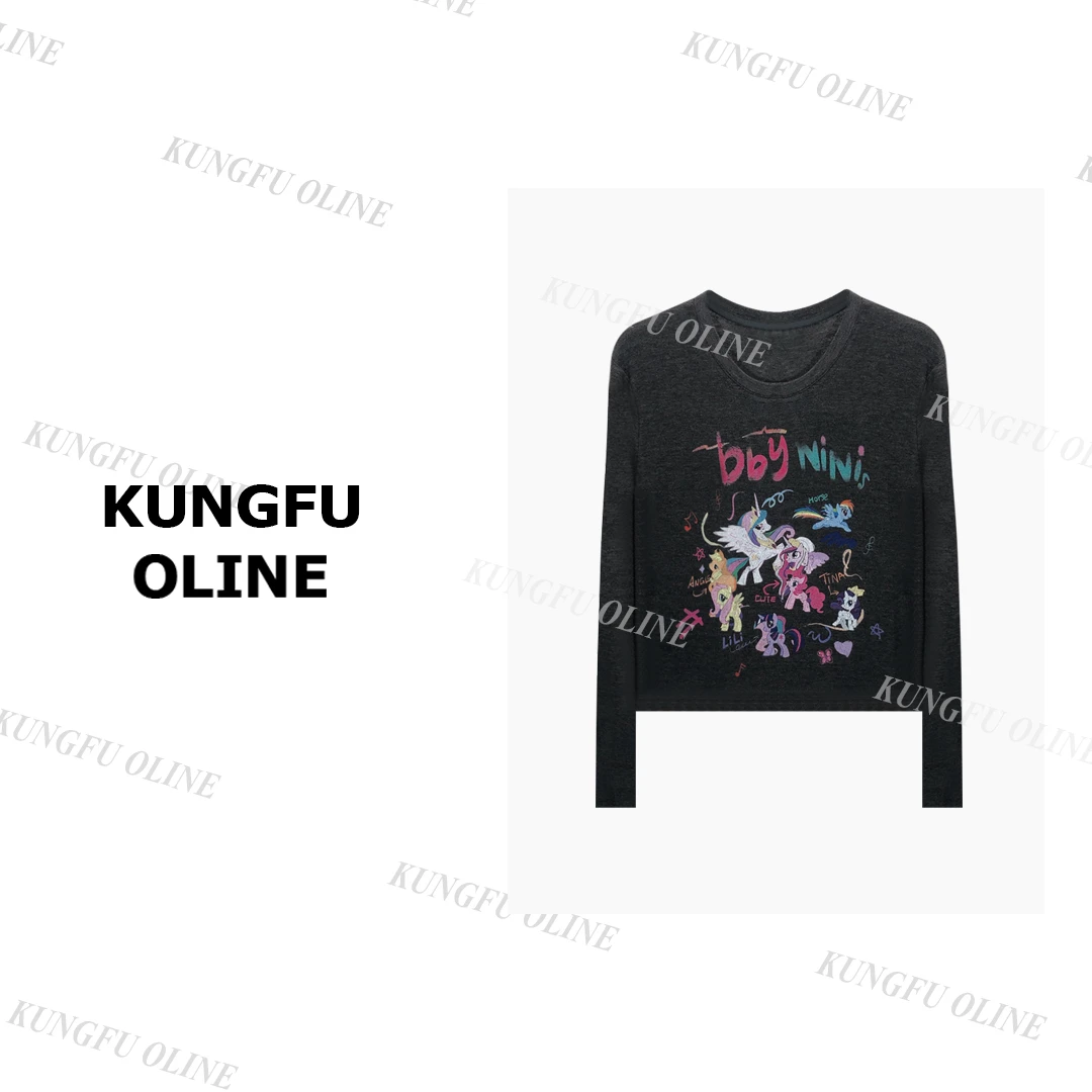 【独角兽】CT6121玩偶印花设计师小众短款打底衫薄款上衣长袖