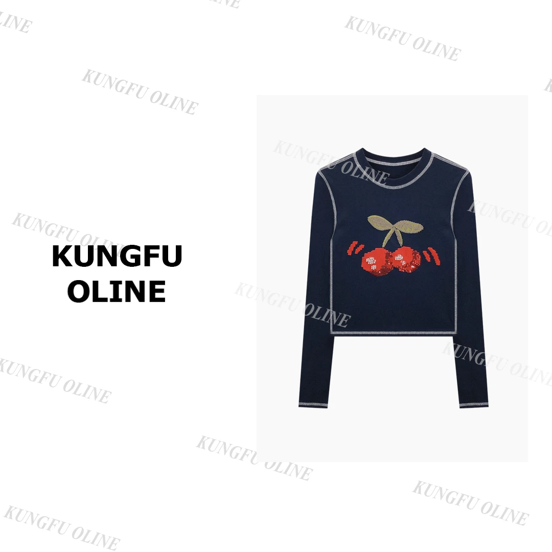 【现现】【重工小樱桃】CT6173印花复古时尚长袖新款修身短款设计师