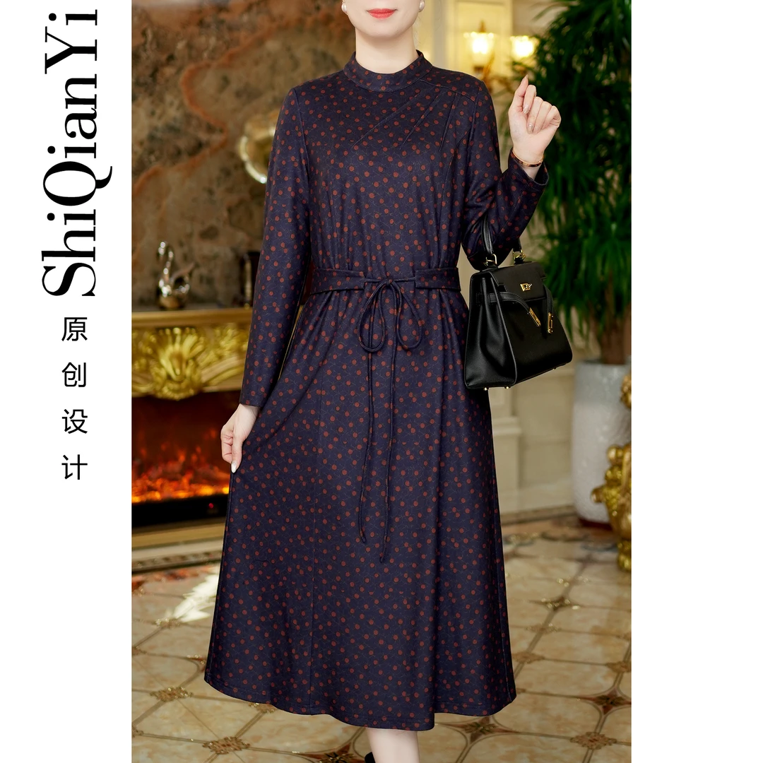 【诗千逸定制-云檀】2025冬季保暖气质波点时尚长袖连衣裙A1445LY