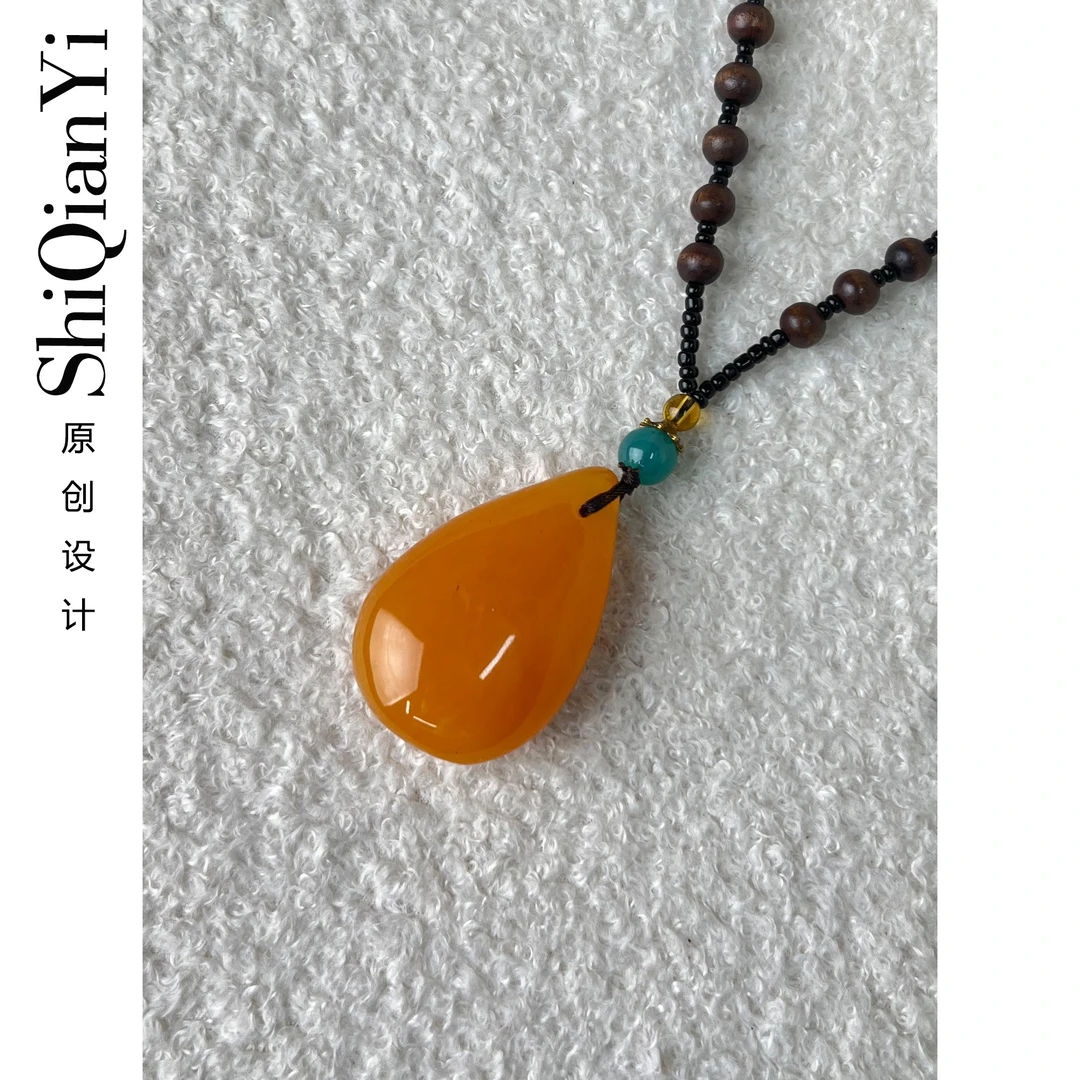 非金属项链 2023新款精美水滴形硅胶长款吊坠项链百搭手工黄色703