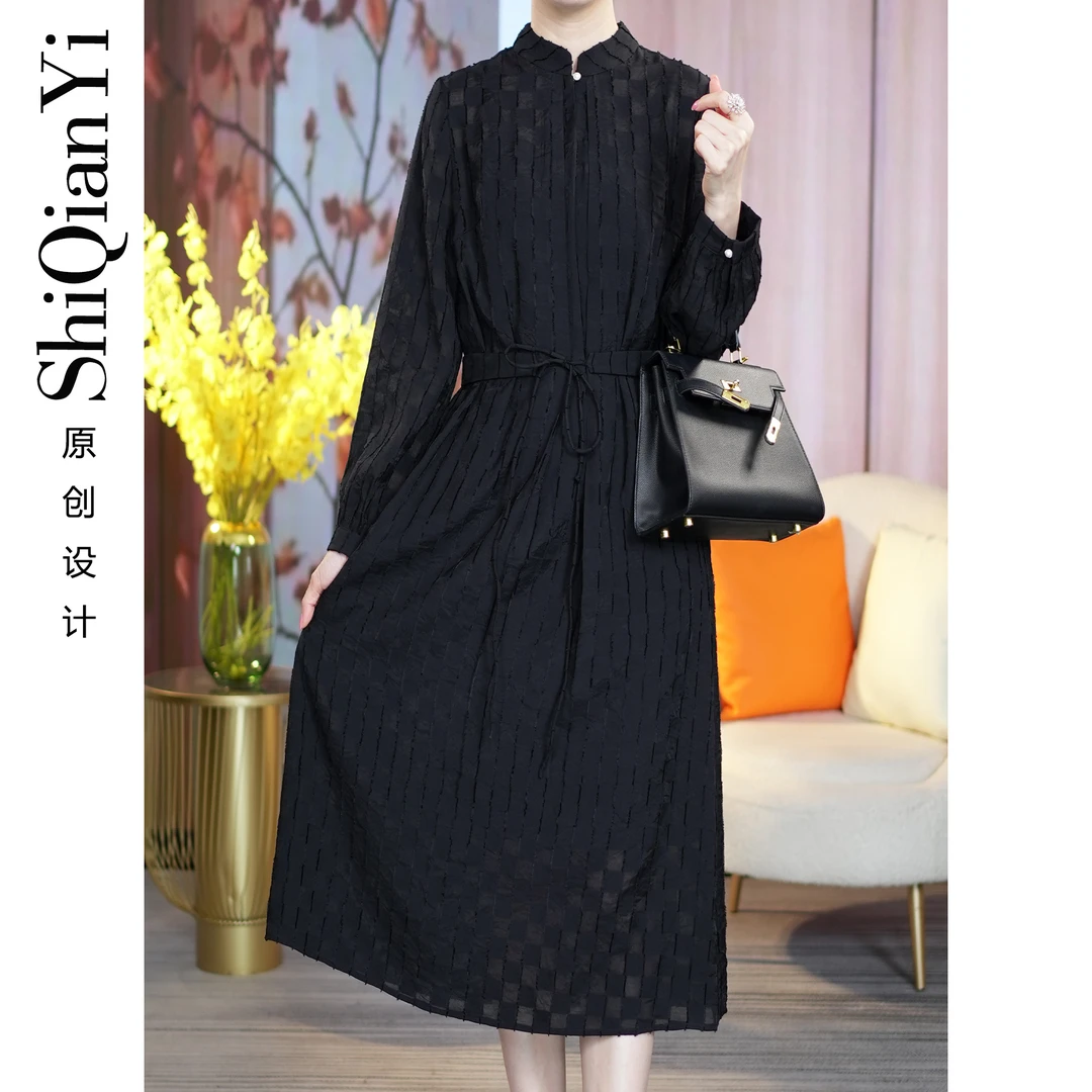 【诗千逸定制】2025气质时尚百搭收腰优雅新中式女士连衣裙A1082-1