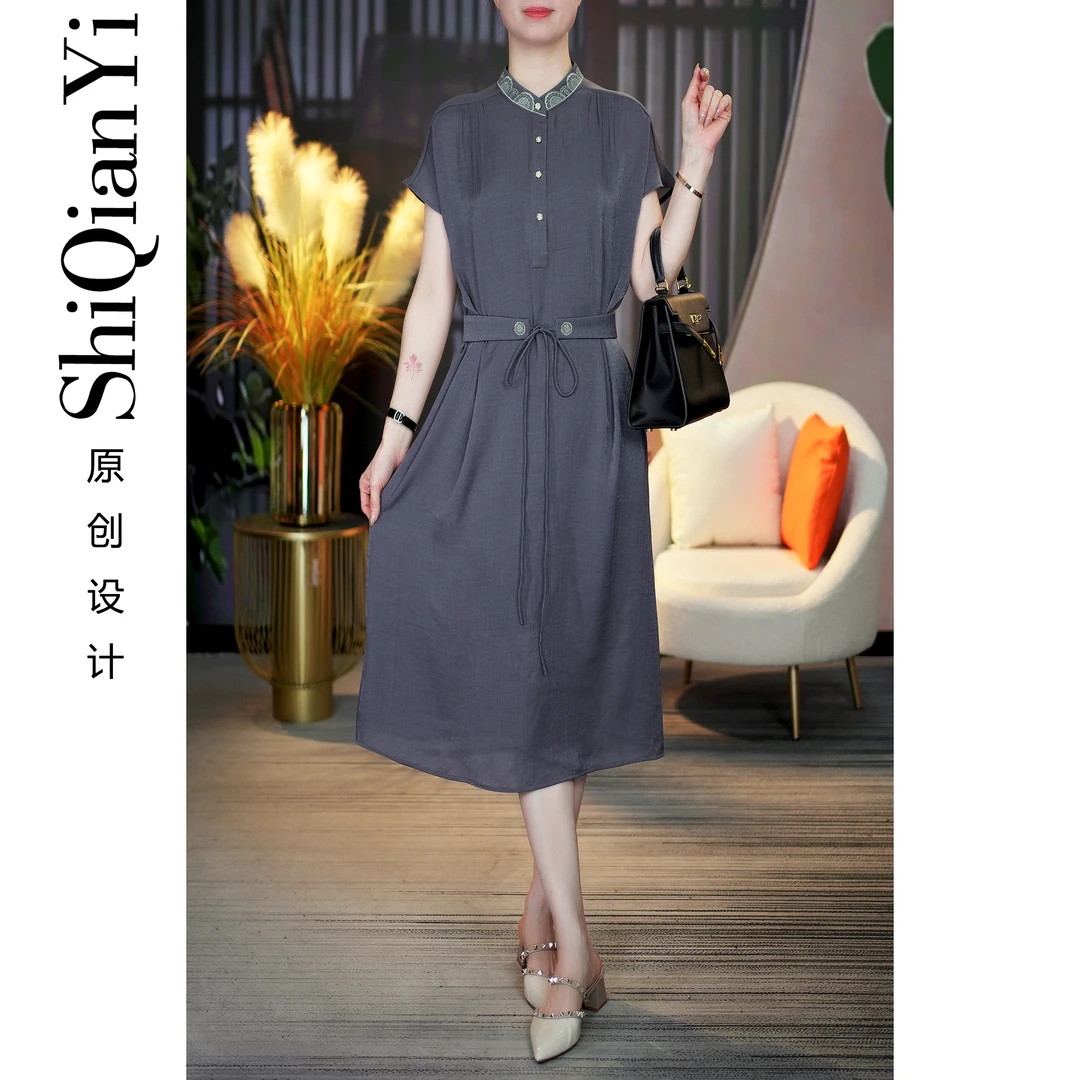 【诗千逸定制】2024名媛阔太太轻奢休闲显瘦国风宽松连衣裙A1234