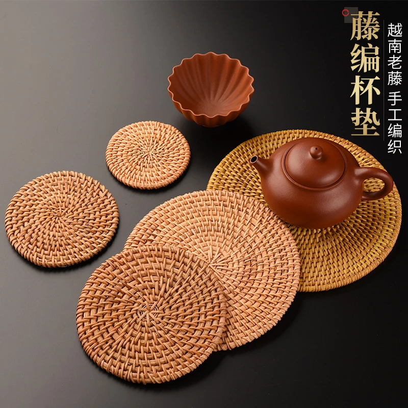 锦格越南老藤编杯垫 手工藤木养壶垫杯托 紫砂壶托干泡垫热销茶具