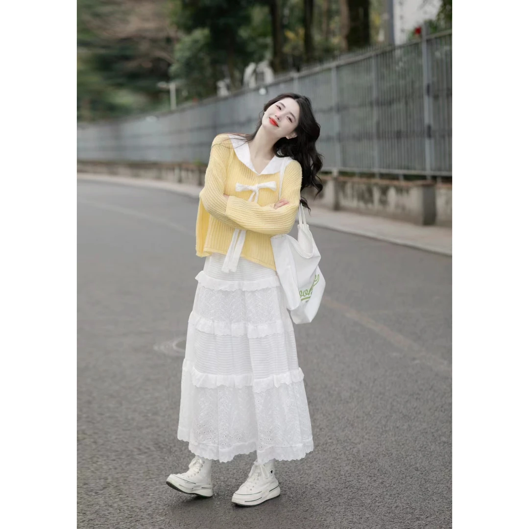 早春穿搭法式气质温柔风高级感超好看显瘦小香风拼接半身裙套装女