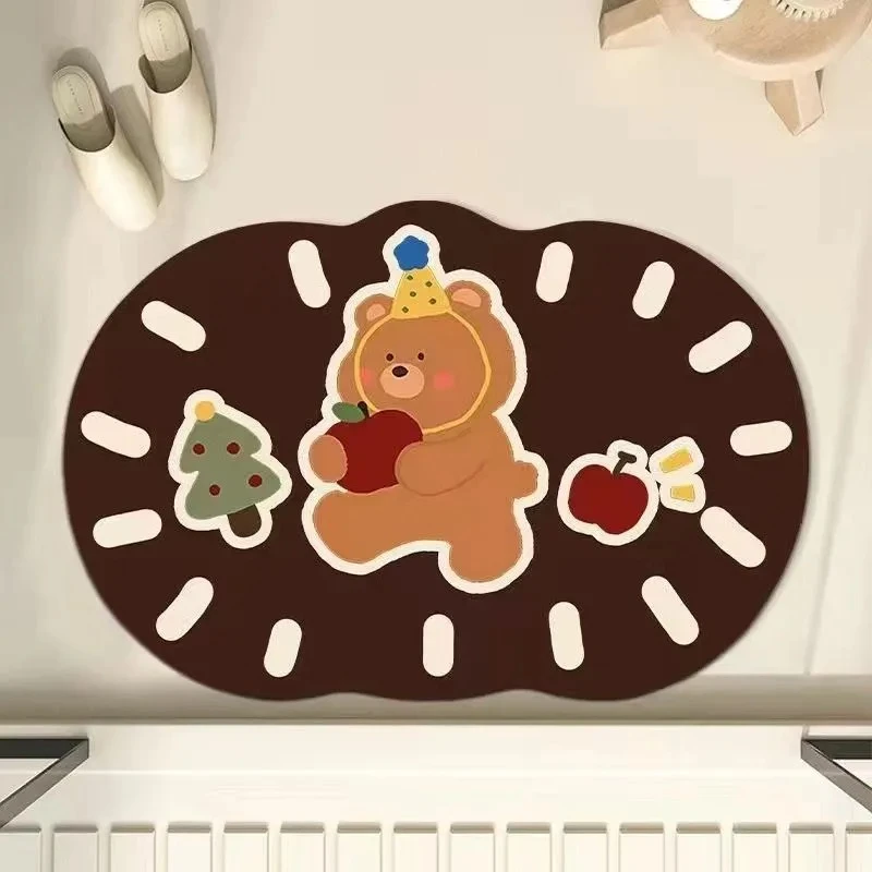 圣诞小熊浴室地垫水晶绒耐脏卫生间玄关地毯脚垫jj