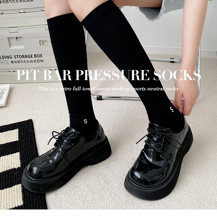 HennyRue亨尼露2024春秋女士分段式压力袜薄款纯色小腿袜学院风