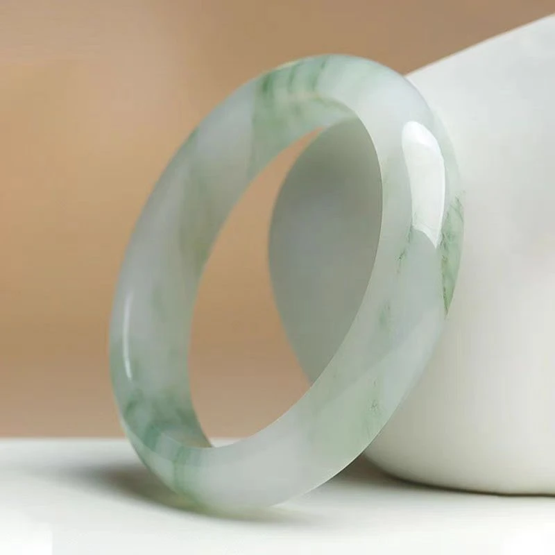 纯天然新疆天山翠窄条正圈手镯飘花意境感手饰保真正品一物一证书