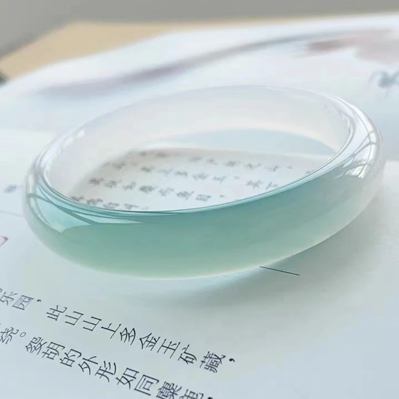 多肉青提半山半水青釉色渐变玉髓扁条手镯女赠证书礼盒一物一证书