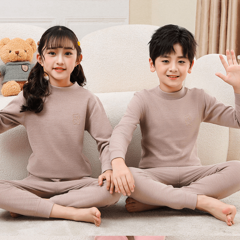 儿童秋衣秋裤德中领绒保暖内衣套装秋冬宝宝男女童学生无骨打底衫