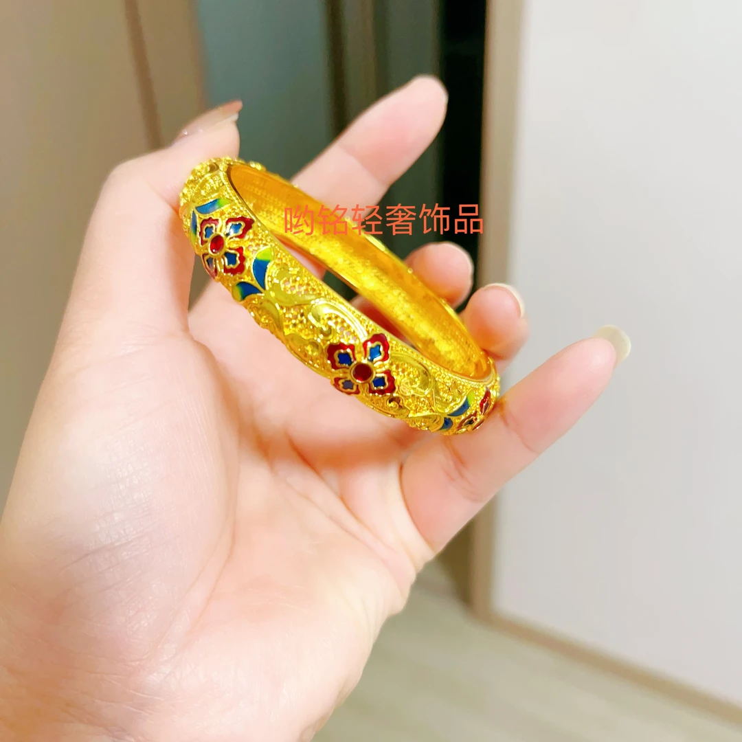 铜合金珐琅手镯 合金珐琅手镯。  远山黛如意花丝珐琅卡扣手镯