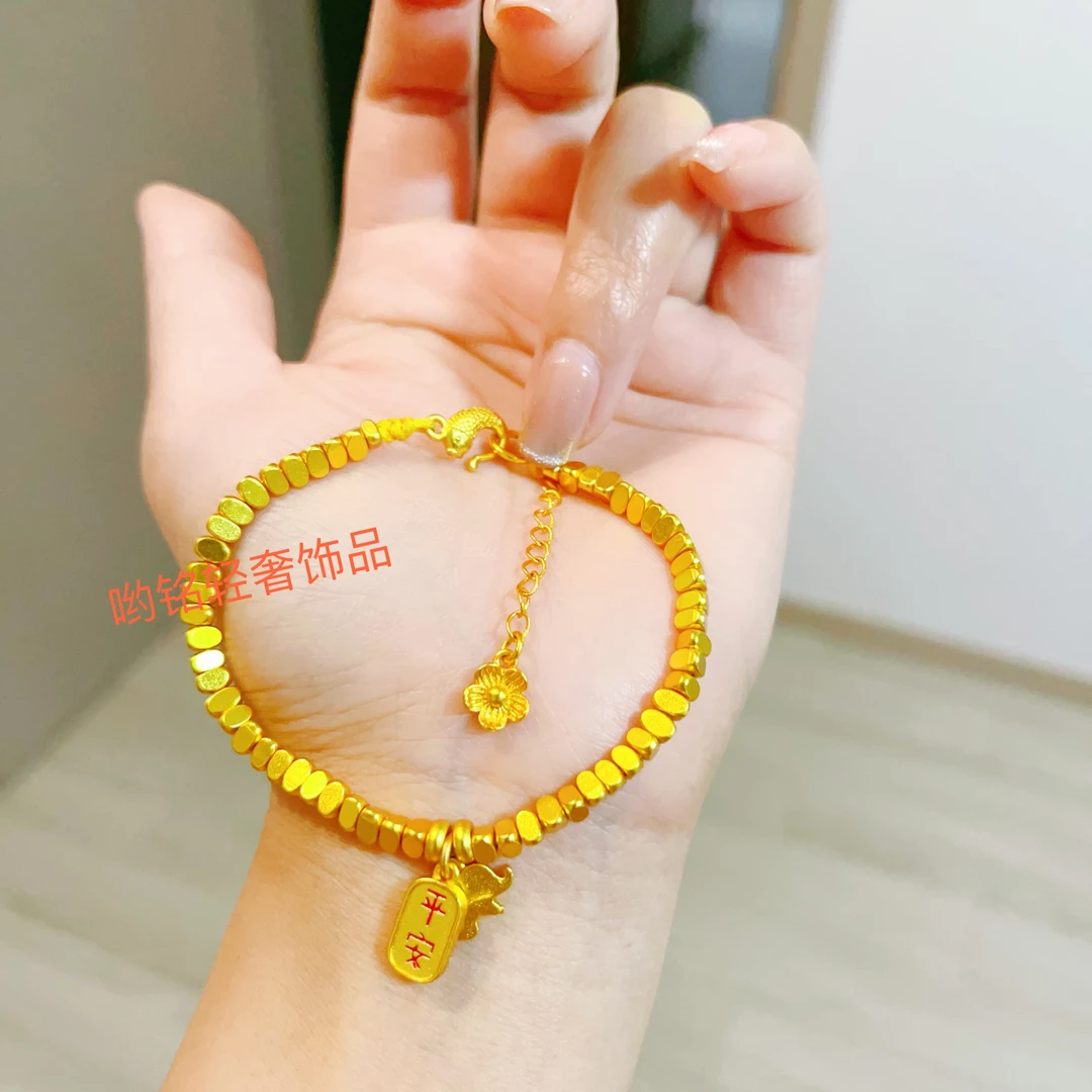 合金珐琅手链 合金手链女士饰品【平安吉祥手工可调节岁岁金手链】