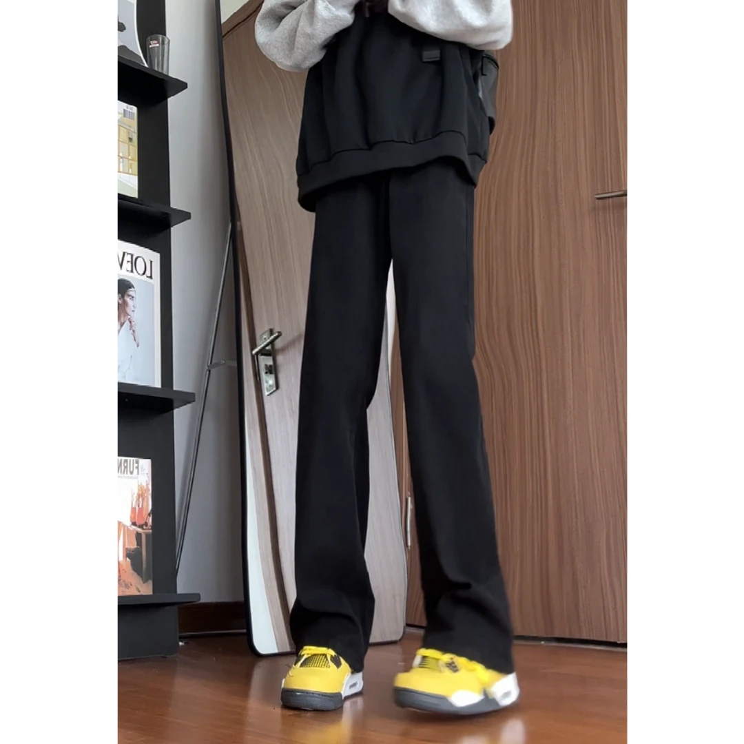 美式黑色弹力牛仔裤男女显瘦修身高街裤子直筒微喇长裤ins潮流