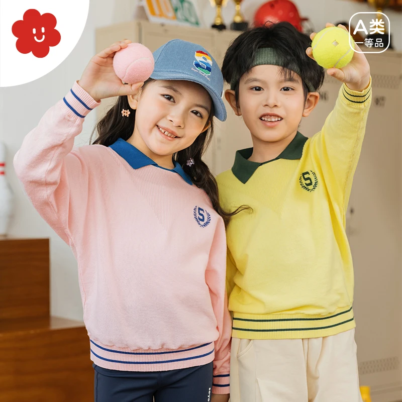 复古学院风儿童针织衫 男童polo衫女童毛衣