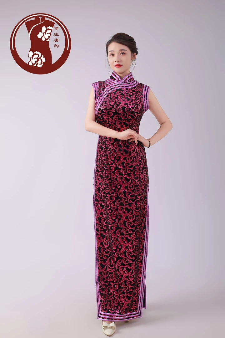 孝庄唐韵现货紫色喜妈妈中国风高端中长款旗袍修身优雅走秀日常