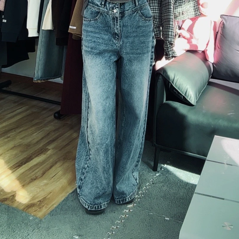 阔腿高腰牛仔裤显瘦百搭宽松