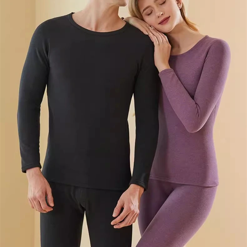 德绒保暖内衣男女士情侣圆领套装秋衣秋裤加绒加厚冬季打底衫