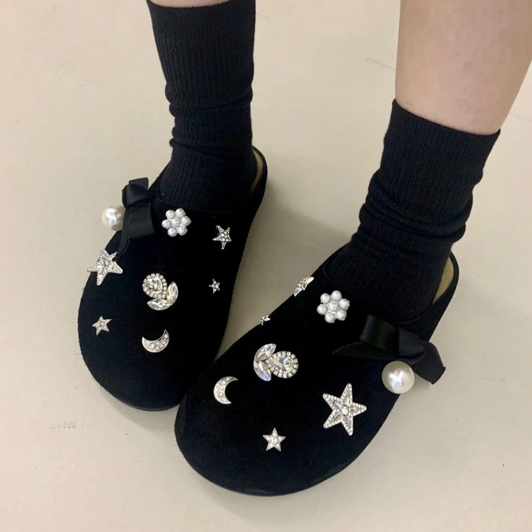 2024新款秋季小众设计外穿一脚蹬甜酷平底包头半拖鞋女勃肯鞋女鞋