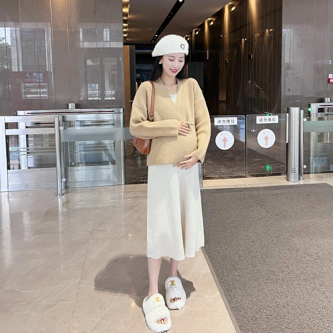 现货/AROOM孕妇装秋冬针织衫毛衣开衫套装连衣裙两件套U22-1