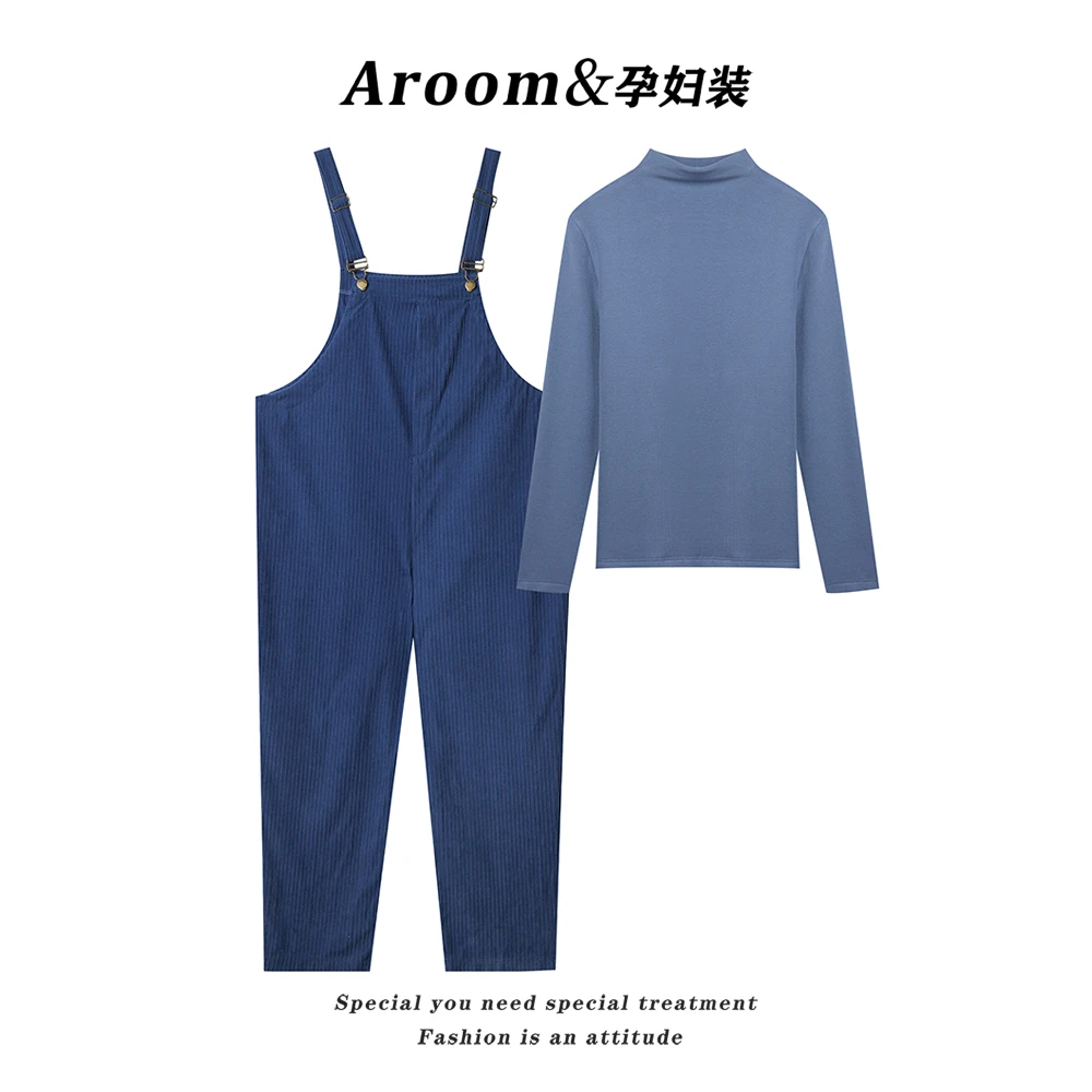现货/AROOM孕妇春秋纯色百搭减龄背带裤外穿套装NZY21-12