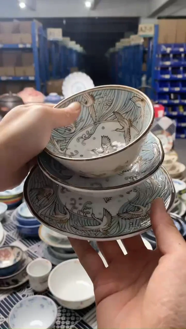 【闪购商品】陶瓷瓷片仙鹤三件套1