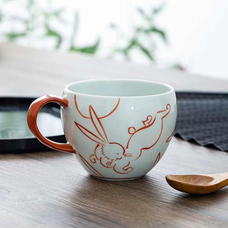 有田烧锦兔绘日本进口高颜值手绘陶瓷马克杯家用日式水杯咖啡杯