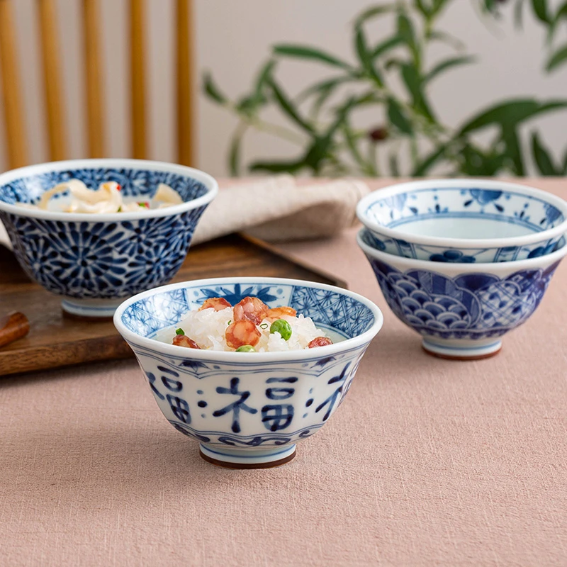 蓝凛堂4.9英寸陶瓷饭碗 日本进口日式家用陶瓷釉下彩复古米饭碗