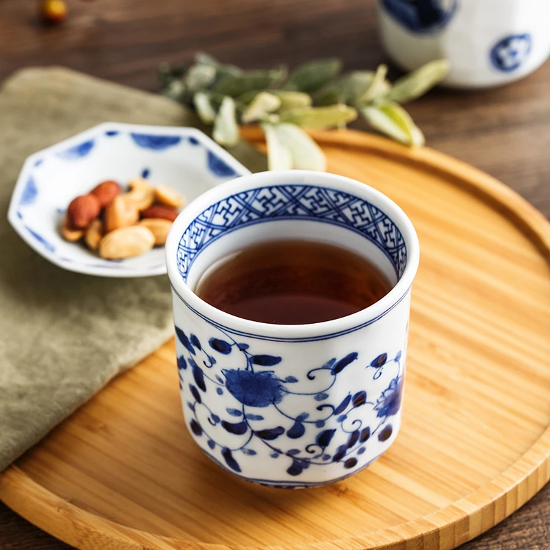 日本进口蓝凛堂青花手工无柄杯子主人杯大号手绘大容量家用釉下彩