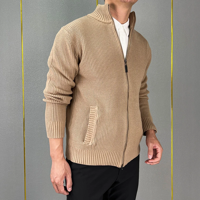 加厚重磅针织开衫男士休闲百搭拉链毛线中领上衣外套纯色男款秋冬