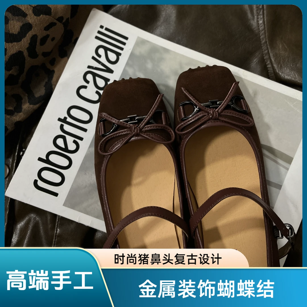 时尚猪鼻头复古玛丽珍女单鞋百搭夏季软底羊绒方头浅口圆头绒面