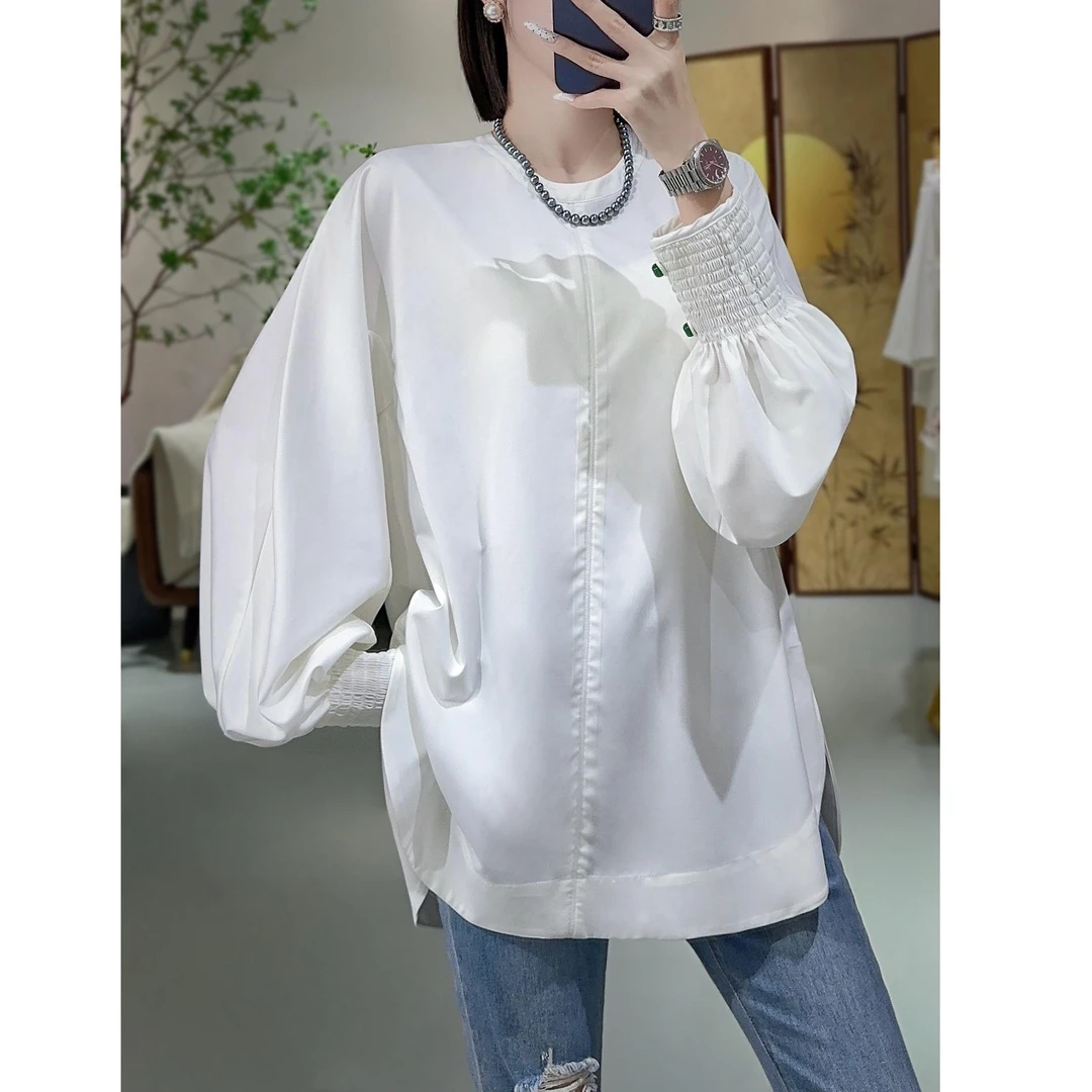 设计感简约小众宽松显瘦气质白色长袖百搭打底25年新款女士棉衬衫