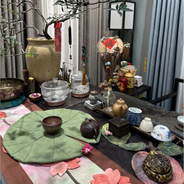 【成品】荷叶茶承成品一个（直径42）纯手工茶道圆形家用创意精美