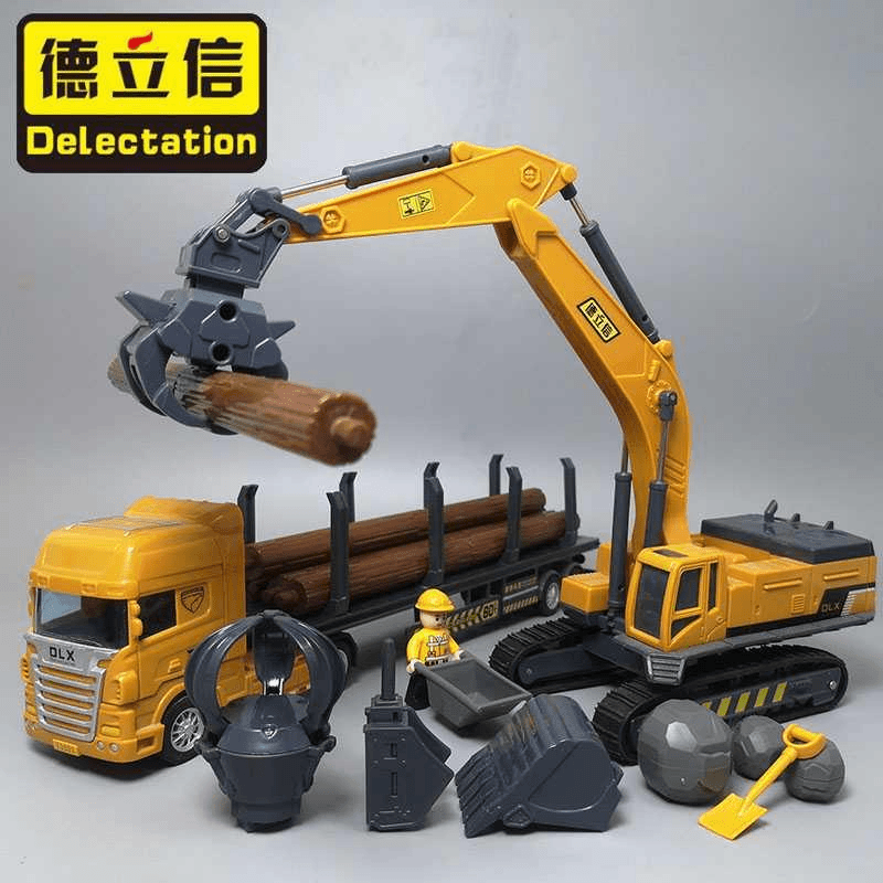 破碎机钻地机抓木机工程车吊塔打桩挖土机拆卸儿童工程车玩具套组