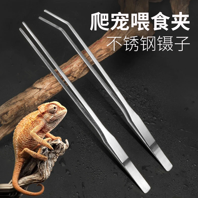 乌龟喂食夹子加长喂龟适用爬虫鱼缸清扫工具长柄带齿不锈钢镊子
