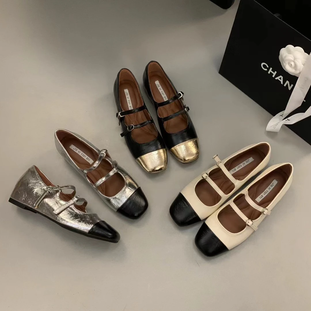 内增高银色玛丽珍单鞋女鞋2024法式夏季芭蕾舞鞋温柔晚晚鞋9312-7