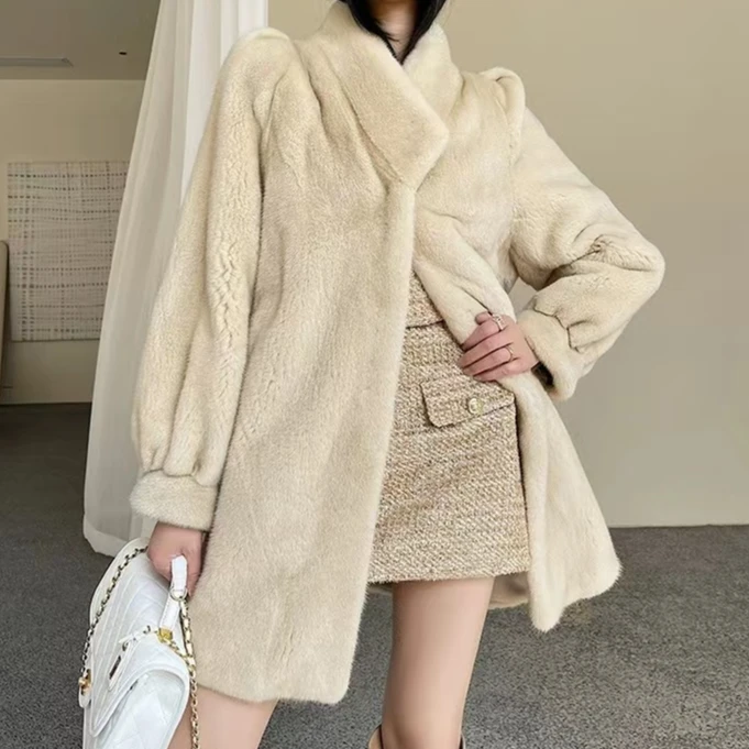 24078进口天鹅绒貂皮大衣女整貂中长款水貂毛皮草外套女冬