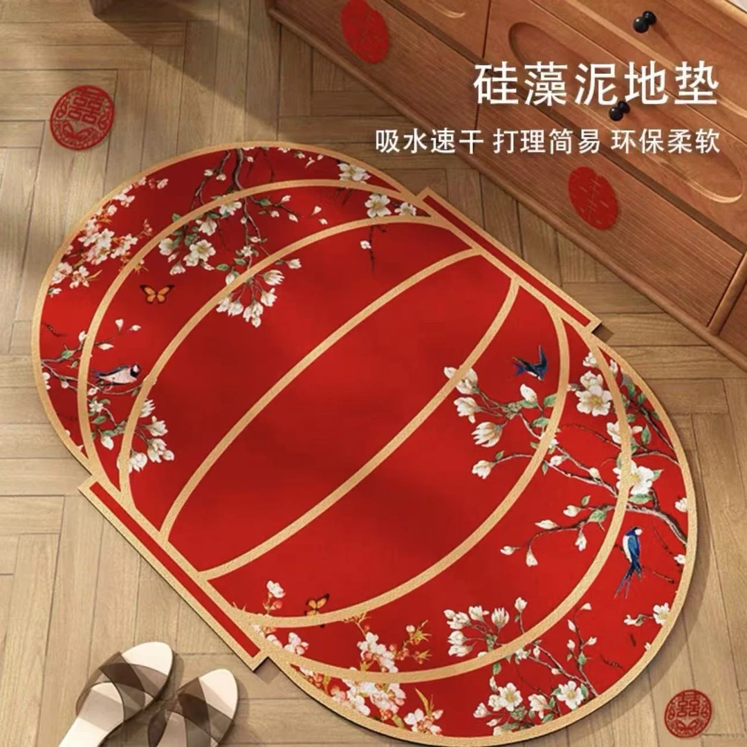 灯笼繁花/家用喜庆红色沥水垫餐垫软硅胶卫生间浴室防滑地垫