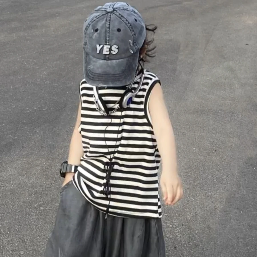 【条纹背心】夏季儿童美式条纹无袖t恤简约好穿百搭圆领吊带上衣潮