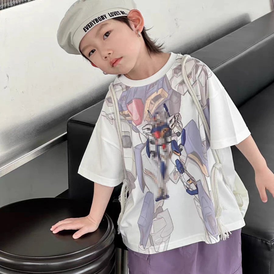 【机器人】韩版童装夏季洋气印花短袖t恤宝宝帅气动漫宽松上衣潮酷