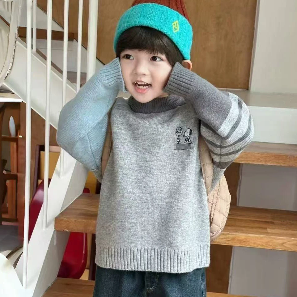 【拼色snp】儿童秋冬季毛衣韩版洋气时尚保暖ins小众卡通圆领上衣潮