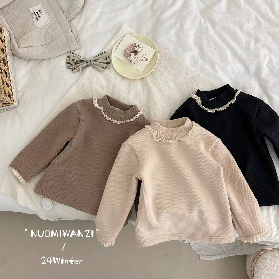 OOTD-543-儿童时尚洋气百搭花边半高领打底衫（冬款）