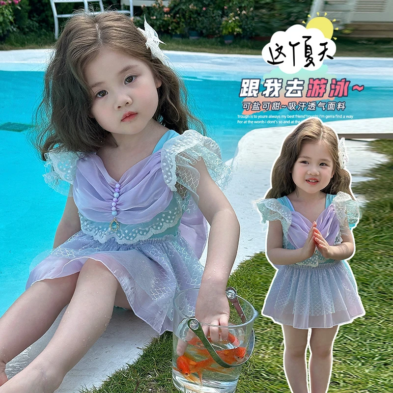 OC-8137-儿童韩系百搭天使泳衣（夏季）带泳帽