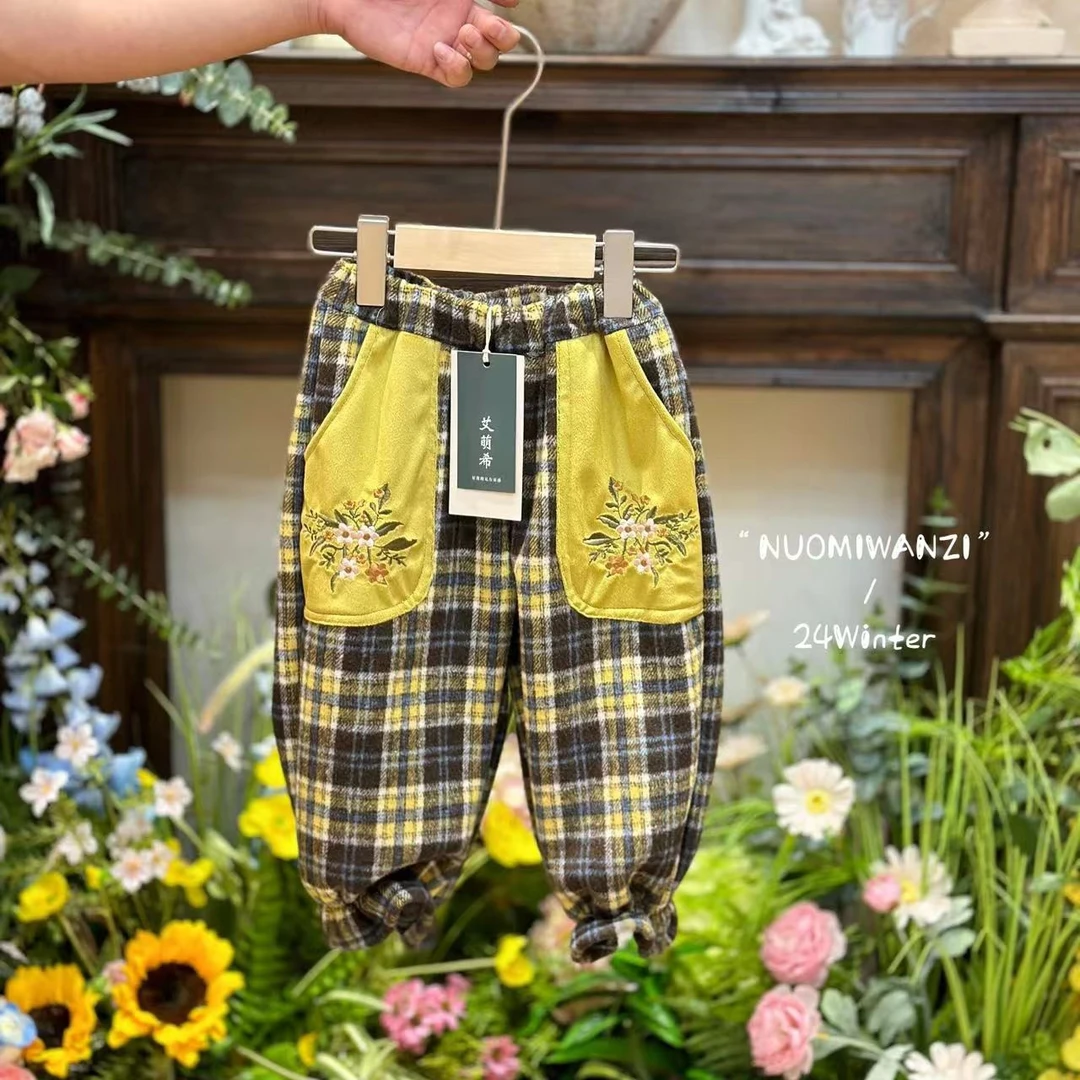 AMX-977-儿童森系重工裤腿刺绣百搭休闲裤（冬款）