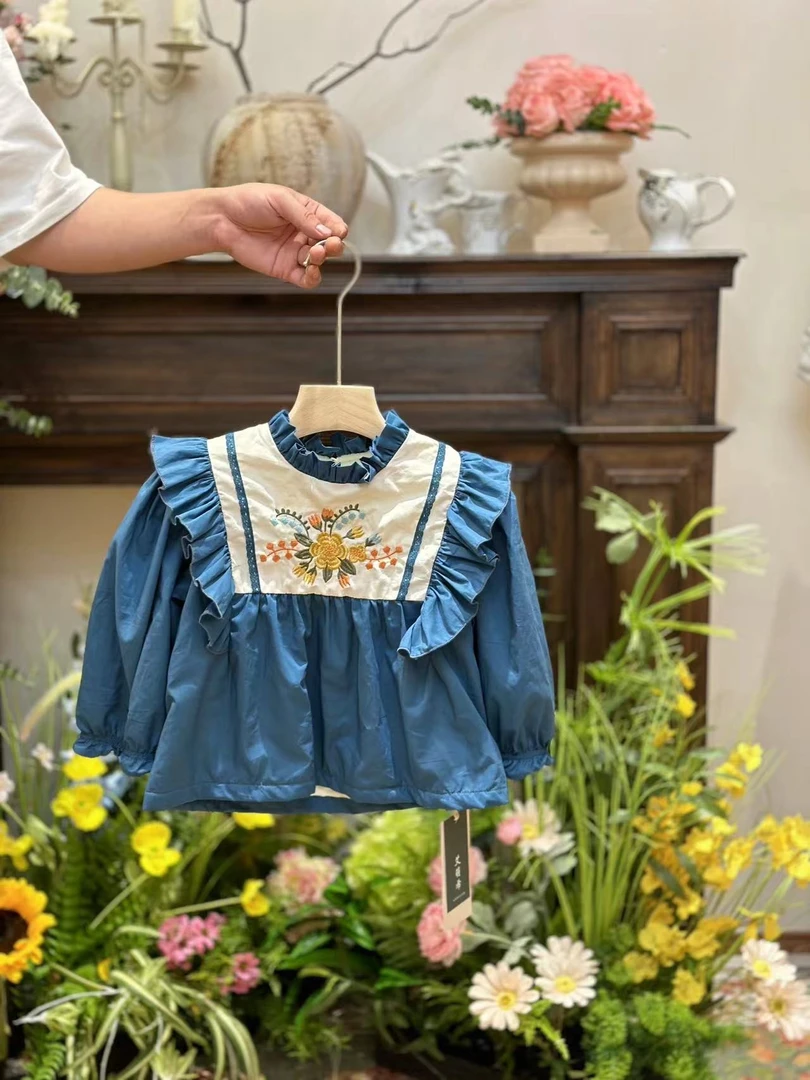 AMX-862-儿童森系重工洋气百搭刺绣花朵衬衫（冬款）