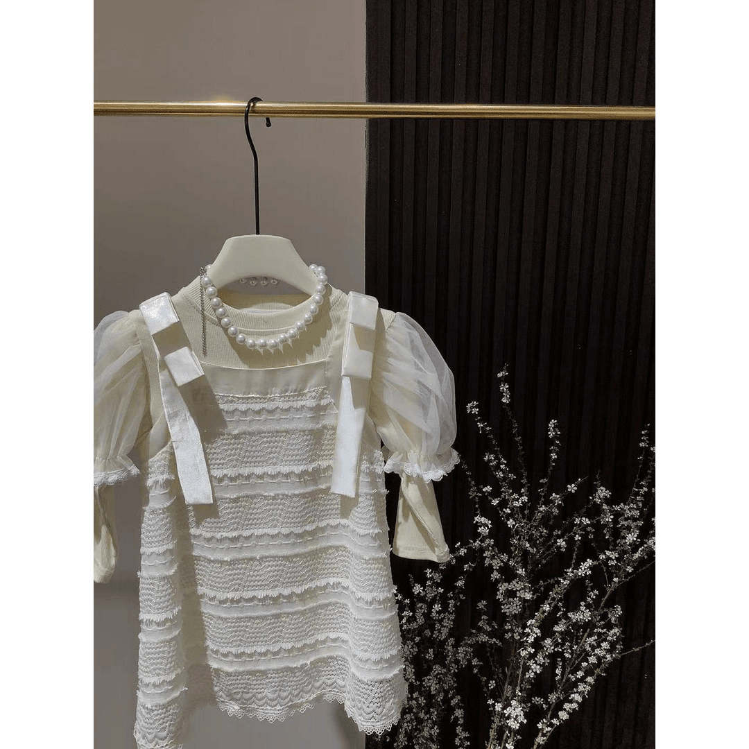 【现货】HLCC-033-儿童韩版洋气时尚印花蝴蝶结背心连衣裙（春款）