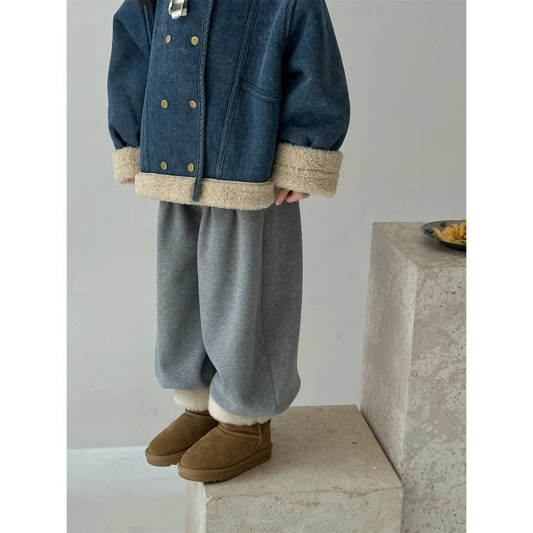 LJ童装女童裤冬2024新款儿童运动裤休闲加绒长裤百搭卫裤-90191