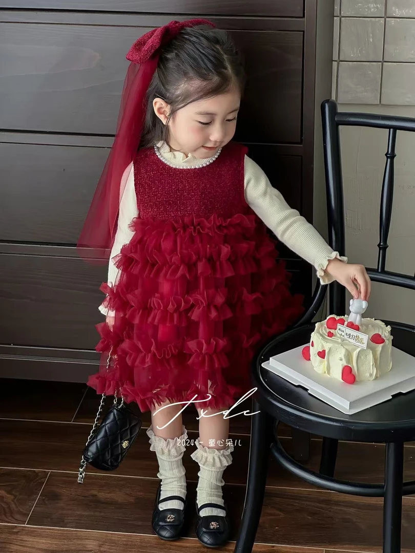 TX-6203- 儿童韩系百搭重工领子珍珠纱裙带头纱（冬款）