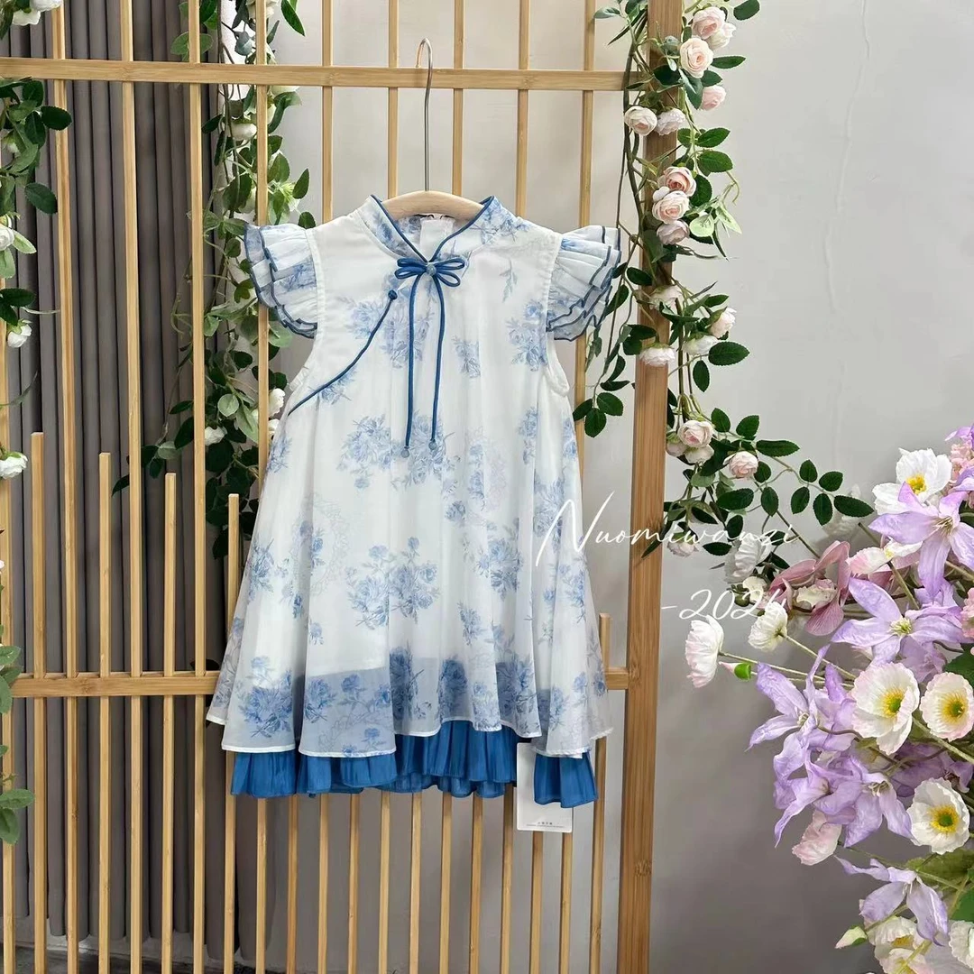 XYGW-7286-儿童复古百搭仙女洋气碎花盘口纱裙（夏款）