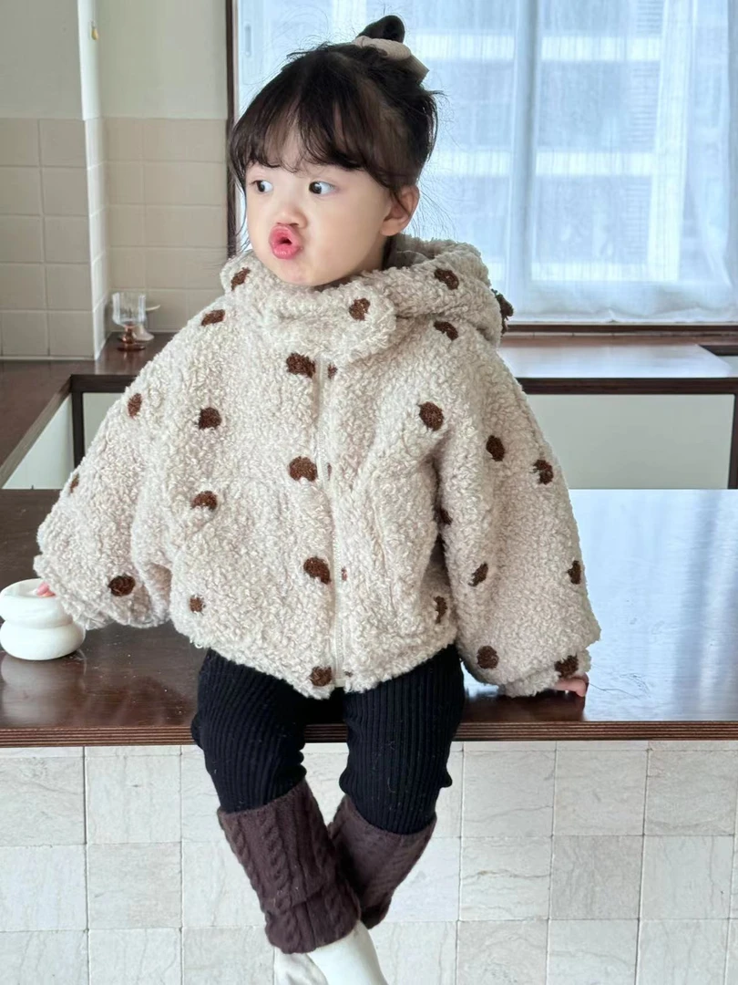 XZM-1252-儿童时尚洋气百毛毛波点外套两件套装（冬款）
